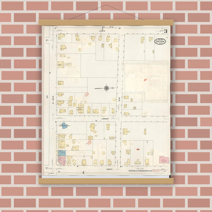 Old map wall art mockup — magnetic wood frame on brick wall — Sanborn Fire Insurance Map from Dryden, Tompkins County, New York (1937), Sheet #0003