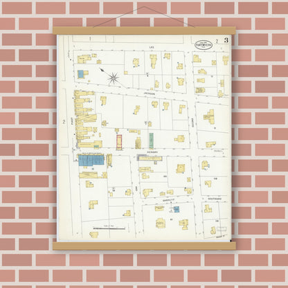 Old map wall art mockup — magnetic wood frame on brick wall — Sanborn Fire Insurance Map from Fort Myers, Lee County, Florida (1908), Sheet #0003