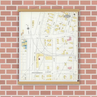 Old map wall art mockup — magnetic wood frame on brick wall — Sanborn Fire Insurance Map from Cheboygan, Cheboygan County, Michigan (1915), Sheet #0008
