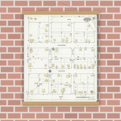 Old map wall art mockup — magnetic wood frame on brick wall — Sanborn Fire Insurance Map from Memphis, Hall County, Texas (1920), Sheet #0003