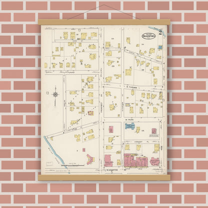 Old map wall art mockup — magnetic wood frame on brick wall — Sanborn Fire Insurance Map from Bradentown, Manatee County, Florida (1922), Sheet #0002