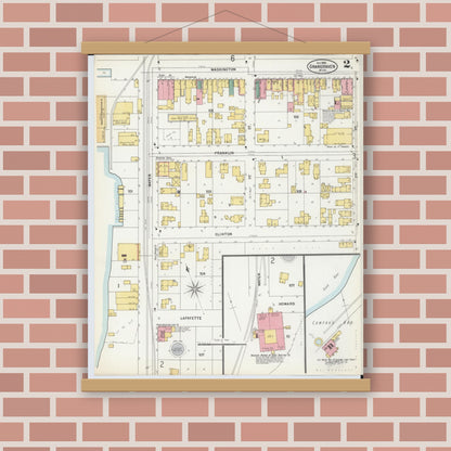 Old map wall art mockup — magnetic wood frame on brick wall — Sanborn Fire Insurance Map from Grand Haven, Ottawa County, Michigan (1899), Sheet #0002
