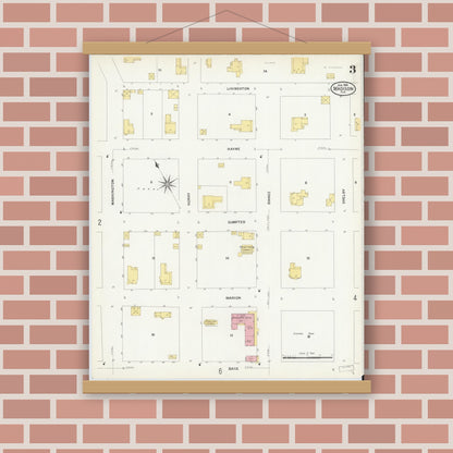 Old map wall art mockup — magnetic wood frame on brick wall — Sanborn Fire Insurance Map from Madison, Madison County, Florida (1909), Sheet #0003