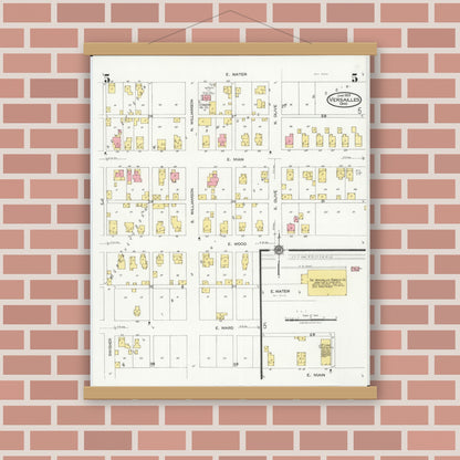 Old map wall art mockup — magnetic wood frame on brick wall — Sanborn Fire Insurance Map from Versailles, Darke County, Ohio (1925), Sheet #0005