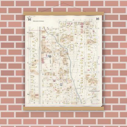Old map wall art mockup — magnetic wood frame on brick wall — Sanborn Fire Insurance Map from Marion, Williamson County, Illinois (1946), Sheet #0016