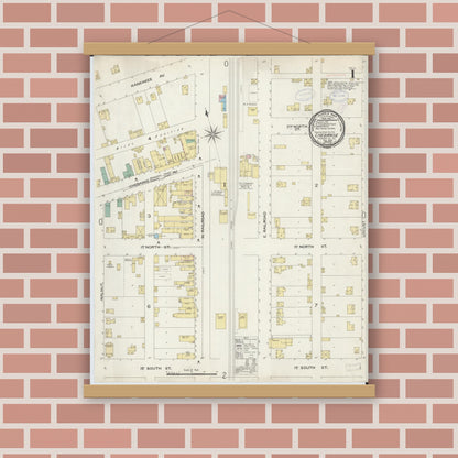 Old map wall art mockup — magnetic wood frame on brick wall — Sanborn Fire Insurance Map from Chebanse, Iroquois And Kankakee County, Illinois (1898) - Complete Map Set