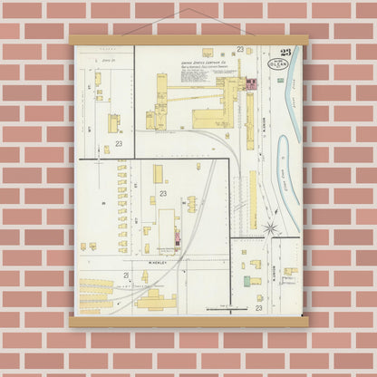 Old map wall art mockup — magnetic wood frame on brick wall — Sanborn Fire Insurance Map from Olean, Cattaraugus County, New York (1898), Sheet #0023