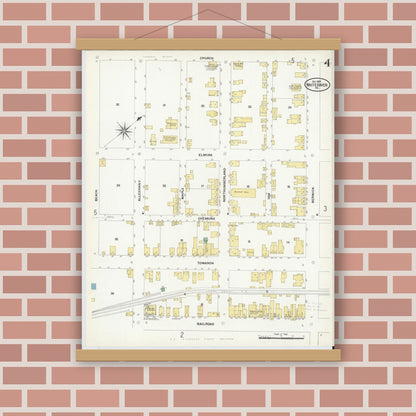 Old map wall art mockup — magnetic wood frame on brick wall — Sanborn Fire Insurance Map from White Haven, Luzerne County, Pennsylvania (1908), Sheet #0004