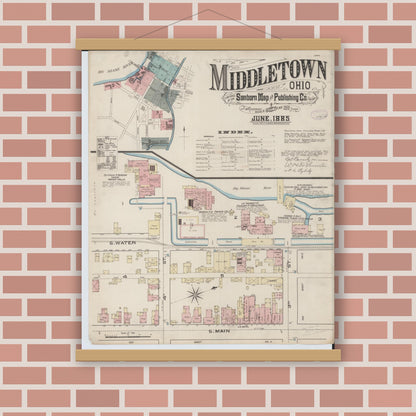 Old map wall art mockup — magnetic wood frame on brick wall — Sanborn Fire Insurance Map from Middletown, Butler County, Ohio (1885) - Complete Map Set