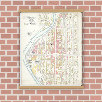 Old map wall art mockup — magnetic wood frame on brick wall — Sanborn Fire Insurance Map from Youngstown, Mahoning County, Ohio (1906), Sheet #0001