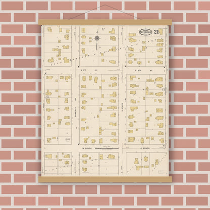 Old map wall art mockup — magnetic wood frame on brick wall — Sanborn Fire Insurance Map from Belvidere, Boone County, Illinois (1922), Sheet #0021