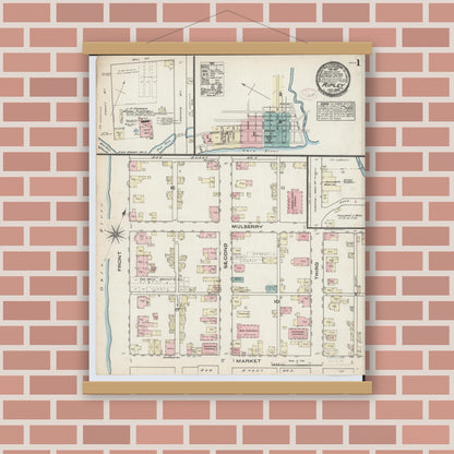 Old map wall art mockup — magnetic wood frame on brick wall — Sanborn Fire Insurance Map from Ripley, Brown County, Ohio (1884) - Complete Map Set