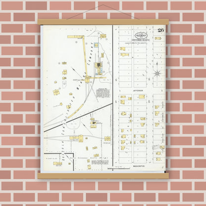 Old map wall art mockup — magnetic wood frame on brick wall — Sanborn Fire Insurance Map from Red Jacket, Houghton County, Michigan (1900), Sheet #0026