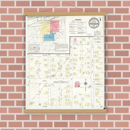 Old map wall art mockup — magnetic wood frame on brick wall — Sanborn Fire Insurance Map from Parkersburg, Butler County, Iowa (1913) â€” Complete Set