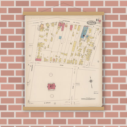 Old map wall art mockup — magnetic wood frame on brick wall — Sanborn Fire Insurance Map from Sault Sainte Marie, Chippewa County, Michigan (1922), Sheet #0011
