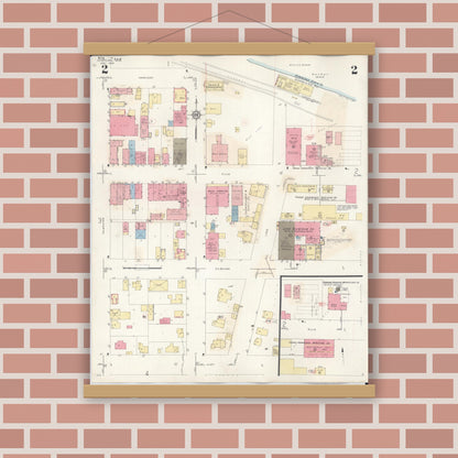 Old map wall art mockup — magnetic wood frame on brick wall — Sanborn Fire Insurance Map from Kewaunee, Kewaunee County, Wisconsin (1941), Sheet #0002
