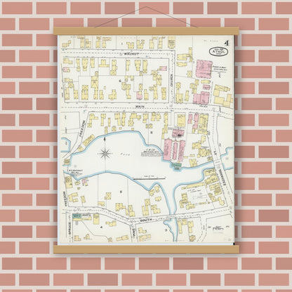 Old map wall art mockup — magnetic wood frame on brick wall — Sanborn Fire Insurance Map from Athol, Worcester County, Massachusetts (1892), Sheet #0004