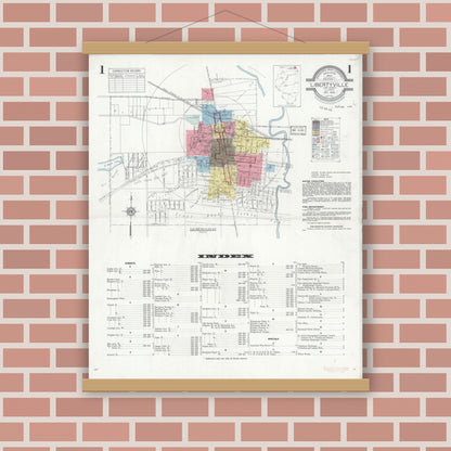 Old map wall art mockup — magnetic wood frame on brick wall — Sanborn Fire Insurance Map from Libertyville, Lake County, Illinois (1933), Sheet #0001