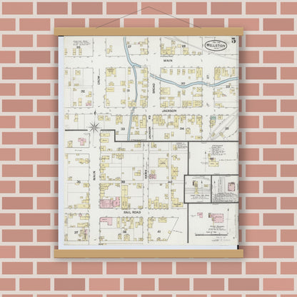 Old map wall art mockup — magnetic wood frame on brick wall — Sanborn Fire Insurance Map from Wellston, Jackson County, Ohio (1888), Sheet #0005