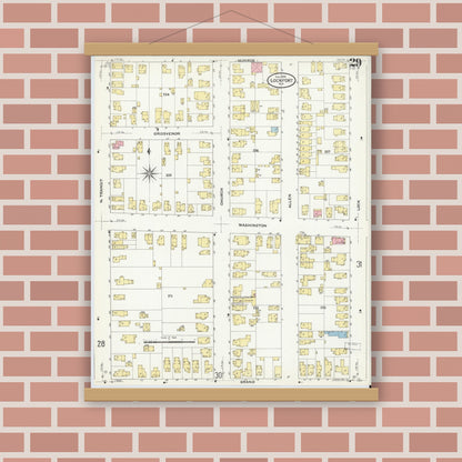 Old map wall art mockup — magnetic wood frame on brick wall — Sanborn Fire Insurance Map from Lockport, Niagara County, New York (1909), Sheet #0029