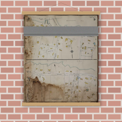 Old map wall art mockup — magnetic wood frame on brick wall — Sanborn Fire Insurance Map from Cohasset, Norfolk County, Massachusetts (1963), Sheet #0009