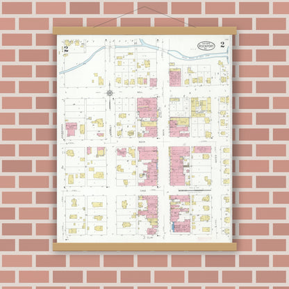 Old map wall art mockup — magnetic wood frame on brick wall — Sanborn Fire Insurance Map from Rockport, Atchison County, Missouri (1928), Sheet #0002