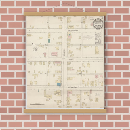 Old map wall art mockup — magnetic wood frame on brick wall — Sanborn Fire Insurance Map from Milford, Pike County, Pennsylvania (1885) - Complete Map Set