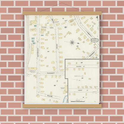 Old map wall art mockup — magnetic wood frame on brick wall — Sanborn Fire Insurance Map from Sidney, Delaware County, New York (1891), Sheet #0004