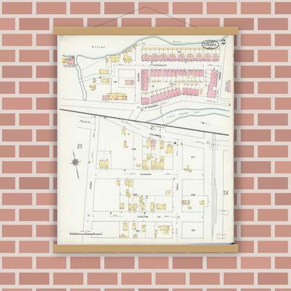 Old map wall art mockup — magnetic wood frame on brick wall — Sanborn Fire Insurance Map from Cohoes, Albany County, New York (1910) - Complete Map Set