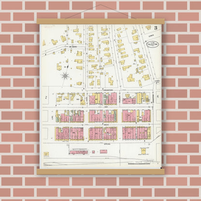 Old map wall art mockup — magnetic wood frame on brick wall — Sanborn Fire Insurance Map from Palestine, Anderson County, Texas (1900), Sheet #0003