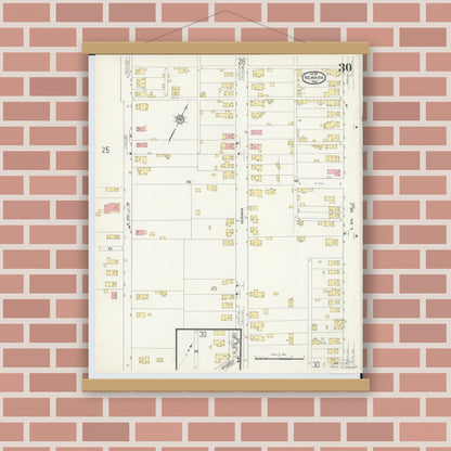 Old map wall art mockup — magnetic wood frame on brick wall — Sanborn Fire Insurance Map from Newark, Licking County, Ohio (1912), Sheet #0030