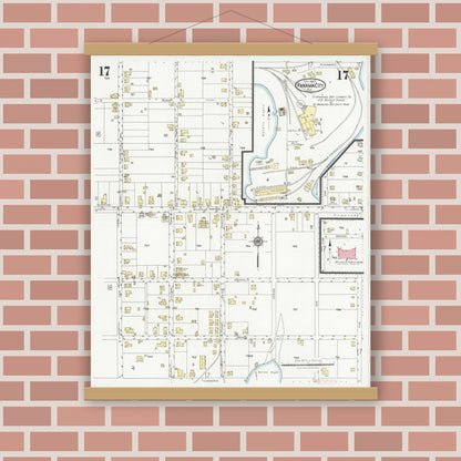 Old map wall art mockup — magnetic wood frame on brick wall — Sanborn Fire Insurance Map from Panama City, Bay County, Florida (1927), Sheet #0017