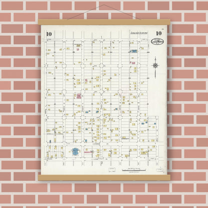 Old map wall art mockup — magnetic wood frame on brick wall — Sanborn Fire Insurance Map from Lake Worth, Palm Beach County, Florida (1924), Sheet #0010