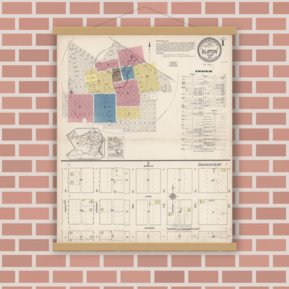 Old map wall art mockup — magnetic wood frame on brick wall — Sanborn Fire Insurance Map from Slaton, Lubbock County, Texas (1922) - Complete Map Set