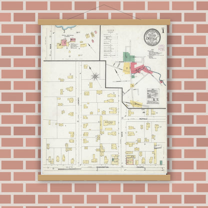 Old map wall art mockup — magnetic wood frame on brick wall — Sanborn Fire Insurance Map from Castile, Wyoming County, New York (1905) - Complete Map Set