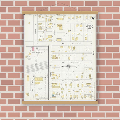 Old map wall art mockup — magnetic wood frame on brick wall — Sanborn Fire Insurance Map from Cloquet, Carlton County, Minnesota (1905), Sheet #0017
