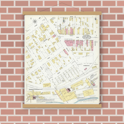 Old map wall art mockup — magnetic wood frame on brick wall — Sanborn Fire Insurance Map from Mound City, Pulaski County, Illinois (1907), Sheet #0002