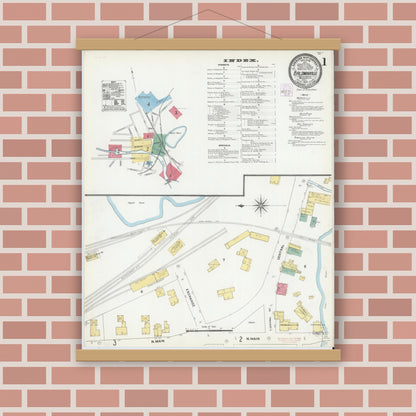 Old map wall art mockup — magnetic wood frame on brick wall — Sanborn Fire Insurance Map from Baldwinville, Worcester County, Massachusetts (1905) - Complete Map Set
