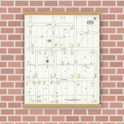 Old map wall art mockup — magnetic wood frame on brick wall — Sanborn Fire Insurance Map from McKinney, Collin County, Texas (1920), Sheet #0017
