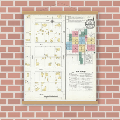 Old map wall art mockup — magnetic wood frame on brick wall — Sanborn Fire Insurance Map from Whitewright, Grayson County, Texas (1912) - Complete Map Set