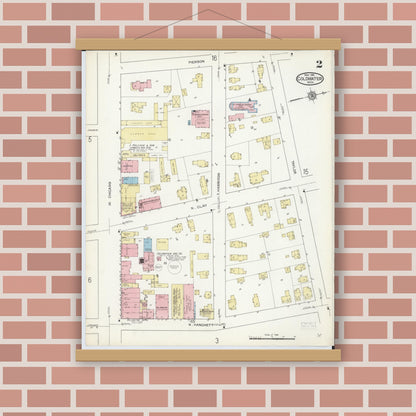 Old map wall art mockup — magnetic wood frame on brick wall — Sanborn Fire Insurance Map from Coldwater, Branch County, Michigan (1914), Sheet #0002