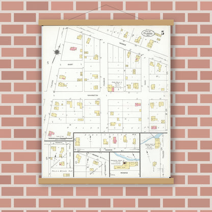 Old map wall art mockup — magnetic wood frame on brick wall — Sanborn Fire Insurance Map from Dundee, Monroe County, Michigan (1923), Sheet #0005