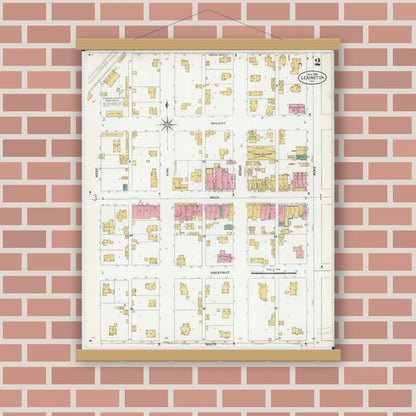 Old map wall art mockup — magnetic wood frame on brick wall — Sanborn Fire Insurance Map from Lexington, McLean County, Illinois (1906), Sheet #0002