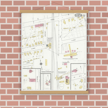 Old map wall art mockup — magnetic wood frame on brick wall — Sanborn Fire Insurance Map from Assumption, Christian County, Illinois (1916), Sheet #0007