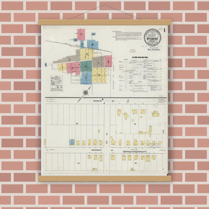 Old map wall art mockup — magnetic wood frame on brick wall — Sanborn Fire Insurance Map from Wyoming, Luzerne County, Pennsylvania (1911) - Complete Map Set