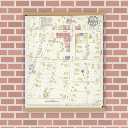 Old map wall art mockup — magnetic wood frame on brick wall — Sanborn Fire Insurance Map from Milford Center, Union County, Ohio (1911) - Complete Map Set