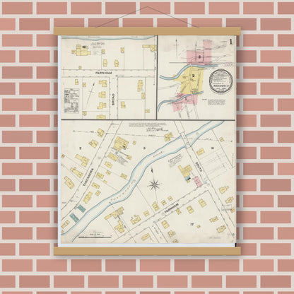 Old map wall art mockup — magnetic wood frame on brick wall — Sanborn Fire Insurance Map from Addison, Steuben County, New York (1888), Sheet #0001