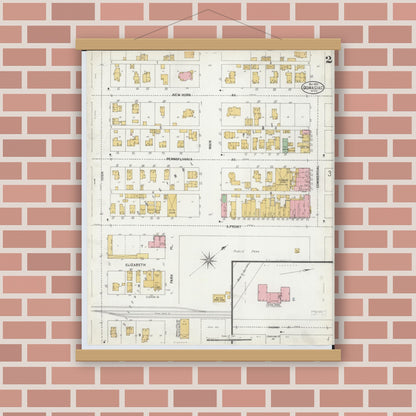 Old map wall art mockup — magnetic wood frame on brick wall — Sanborn Fire Insurance Map from Dowagiac, Cass County, Michigan (1899), Sheet #0002