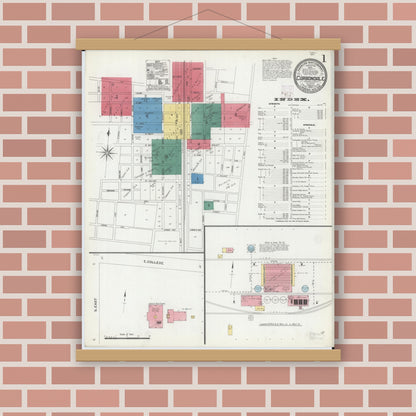 Old map wall art mockup — magnetic wood frame on brick wall — Sanborn Fire Insurance Map from Carbondale, Jackson County, Illinois (1906) - Complete Map Set
