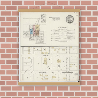 Old map wall art mockup — magnetic wood frame on brick wall — Sanborn Fire Insurance Map from Iron Mountain, Dickinson County, Michigan (1888) - Complete Map Set